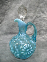 Northwood Blue Opalescent Daisy Fern Swirl Cruet w/Original Stopper