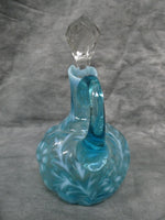 Northwood Blue Opalescent Daisy Fern Swirl Cruet w/Original Stopper