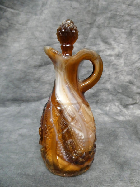 Vtg. Imperial Brown Slag Starburst Pressed Glass Cruet w/Matching Stopper