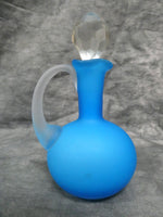 Blue Satin Glass Cruet with Clear Faceted Stopper