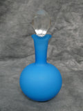 Blue Satin Glass Cruet with Clear Faceted Stopper