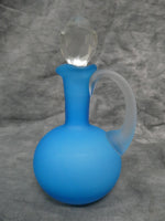 Blue Satin Glass Cruet with Clear Faceted Stopper