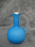 Blue Satin Glass Cruet with Clear Faceted Stopper