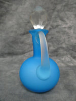 Blue Satin Glass Cruet with Clear Faceted Stopper