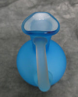 Blue Satin Glass Cruet with Clear Faceted Stopper