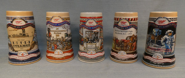 Miller Brewing Great American Achievements Collection Steins - Lot of 5