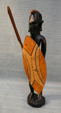 Hand Carved 12" African Warrior with Shield and Spear Statue