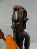 Hand Carved 12" African Warrior with Shield and Spear Statue