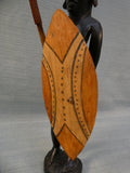 Hand Carved 12" African Warrior with Shield and Spear Statue