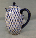 Russian Imperial Lomonosov Porcelain Cobalt Net Coffee Pot