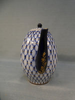 Russian Imperial Lomonosov Porcelain Cobalt Net Coffee Pot