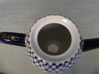 Russian Imperial Lomonosov Porcelain Cobalt Net Coffee Pot