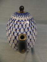 Russian Imperial Lomonosov Porcelain Cobalt Net Coffee Pot