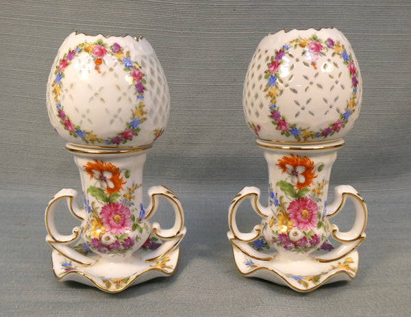 Vintage Limoges Miniature Porcelain Oil Lamps - Set of 2