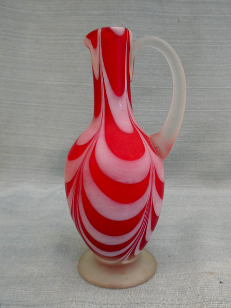 Vintage Nailsea Red and White Satin Blown Glass Cruet
