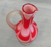 Vintage Nailsea Red and White Satin Blown Glass Cruet