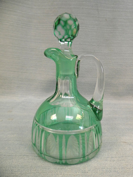 Green Cut Glass to Clear Cruet with Stopper