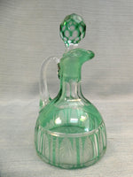 Green Cut Glass to Clear Cruet with Stopper