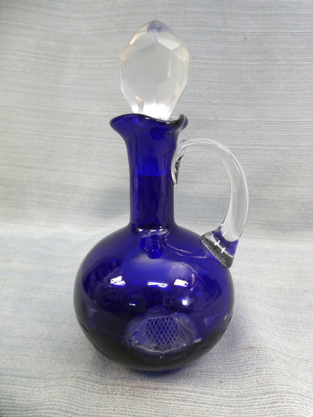 Cobalt Blue Cut to Clear Bohemian Rose Cruet with Stopper