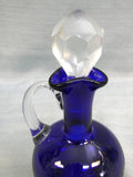 Cobalt Blue Cut to Clear Bohemian Rose Cruet with Stopper