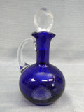 Cobalt Blue Cut to Clear Bohemian Rose Cruet with Stopper