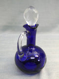 Cobalt Blue Cut to Clear Bohemian Rose Cruet with Stopper