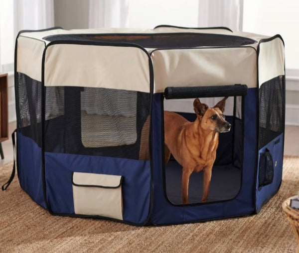 Frisco Soft-Sided Pet Playpen, Cream/Navy, 62" L x 62" W x 32" H - Brand New!