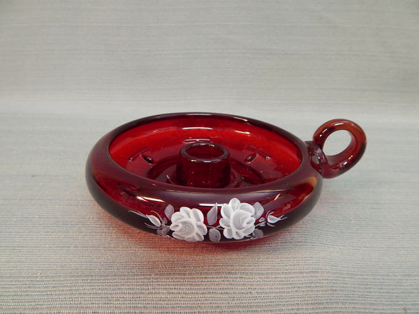 Fenton Ruby Glass Candle Holder - Very Good Condition