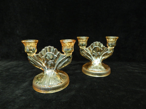 Jeanette Iridescent Carnival Glass Candle Holders - Set of 2