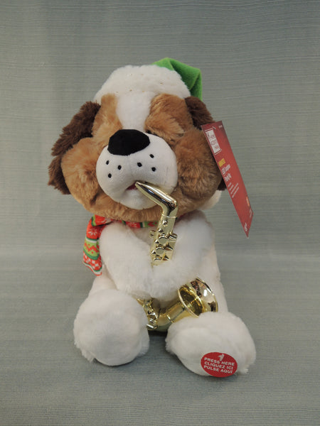 Saxophone Playing Dog Animated Plush Christmas Doll - Like New!