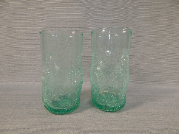 Set of 3 Pinch Crackle Glasses - Very Good Condition