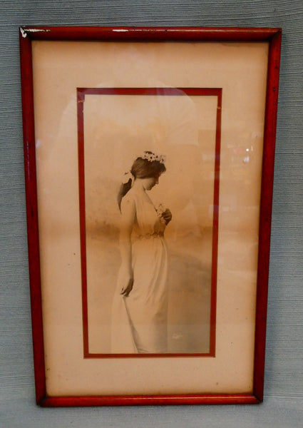 Vintage Framed "Woman with Daisies" Photograph - Good Condition as Noted